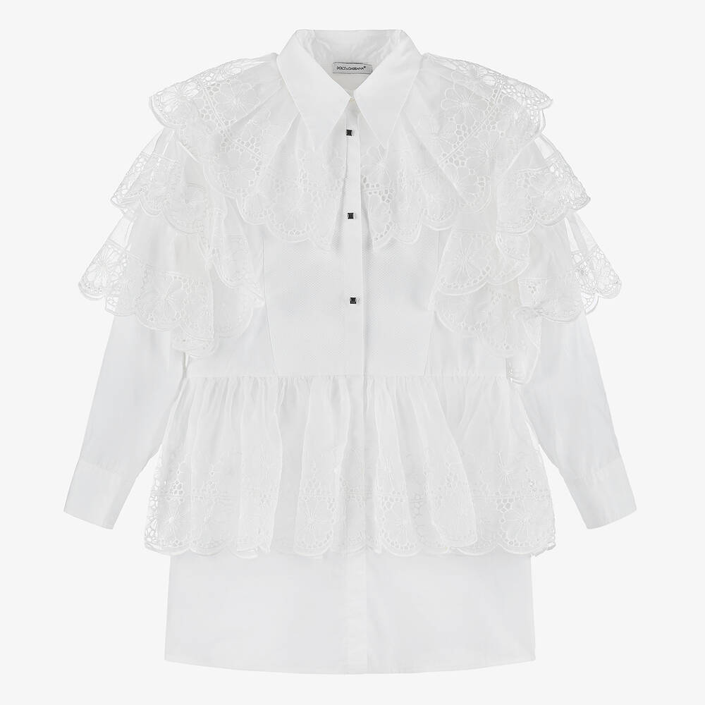 Dolce Gabbana Robe chemise blanche en organza Ado Childrensalon Outlet