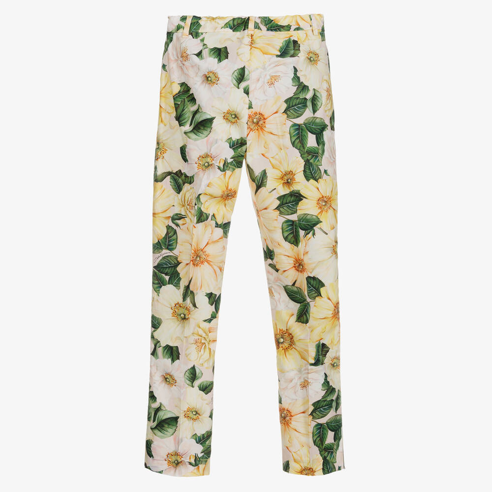 Dolce & Gabbana-Teen Yellow Camellia Trousers  | Childrensalon Outlet