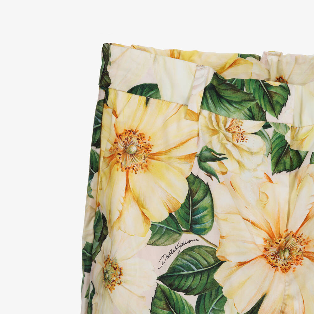Dolce & Gabbana-Teen Yellow Camellia Trousers  | Childrensalon Outlet