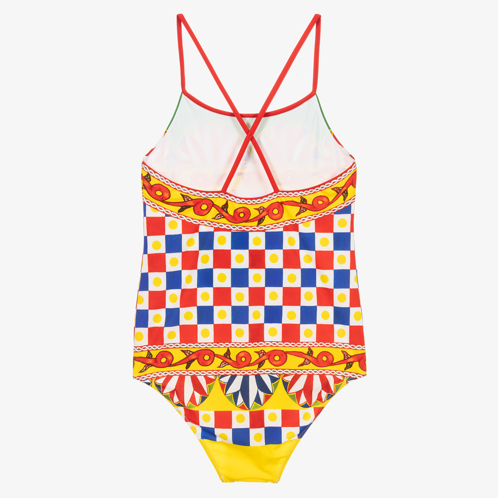 Dolce & Gabbana-Желтый купальник с принтом Carreto для подростков | Childrensalon Outlet