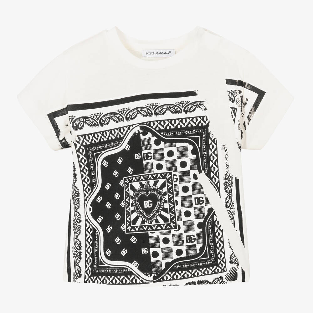 Dolce & Gabbana - Weißes T-Shirt mit Bandana-Print | Childrensalon