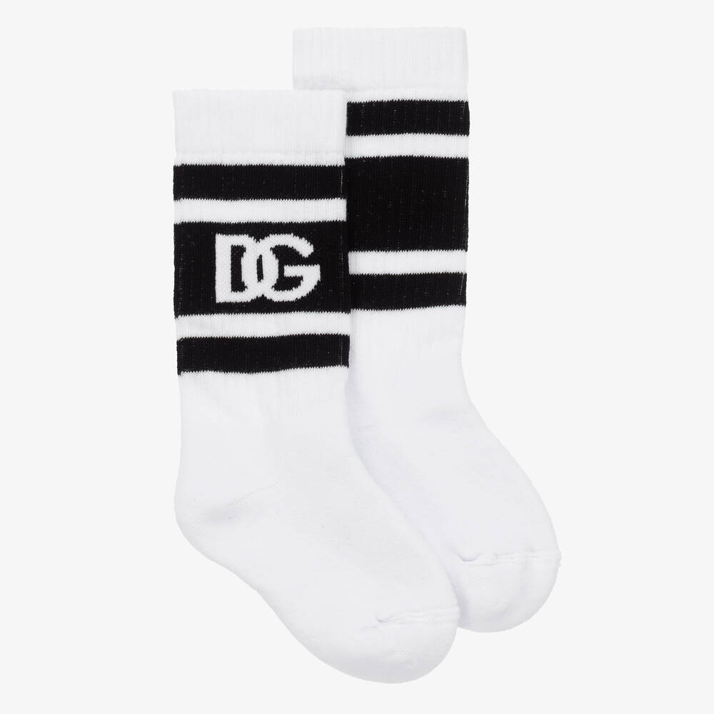 Dolce & Gabbana - White & Black Crossover DG Socks | Childrensalon
