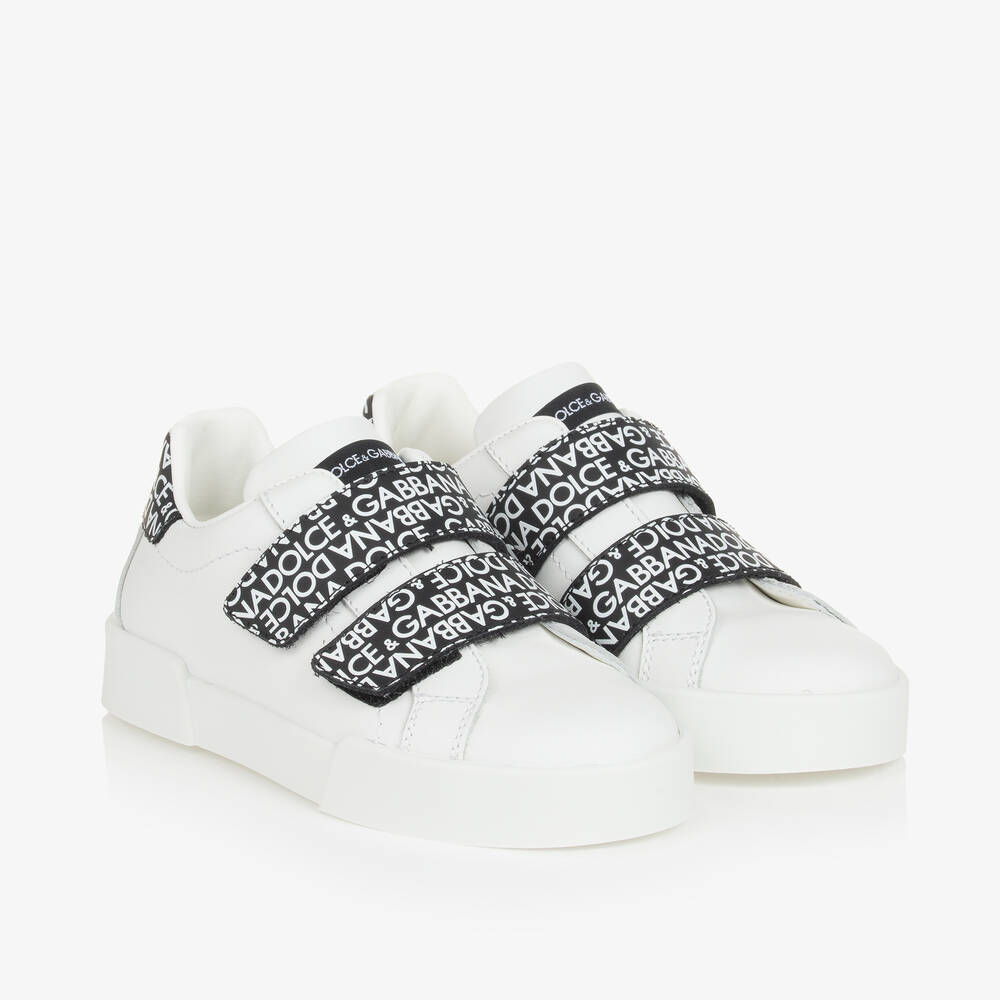 Dolce & Gabbana-White & Black Leather Portofino Trainers | Childrensalon Outlet