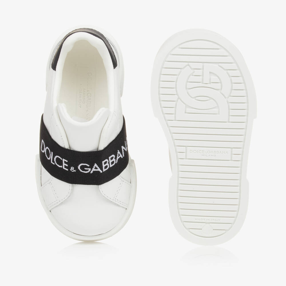 Dolce & Gabbana-White & Black Leather Slip-On Trainers | Childrensalon Outlet