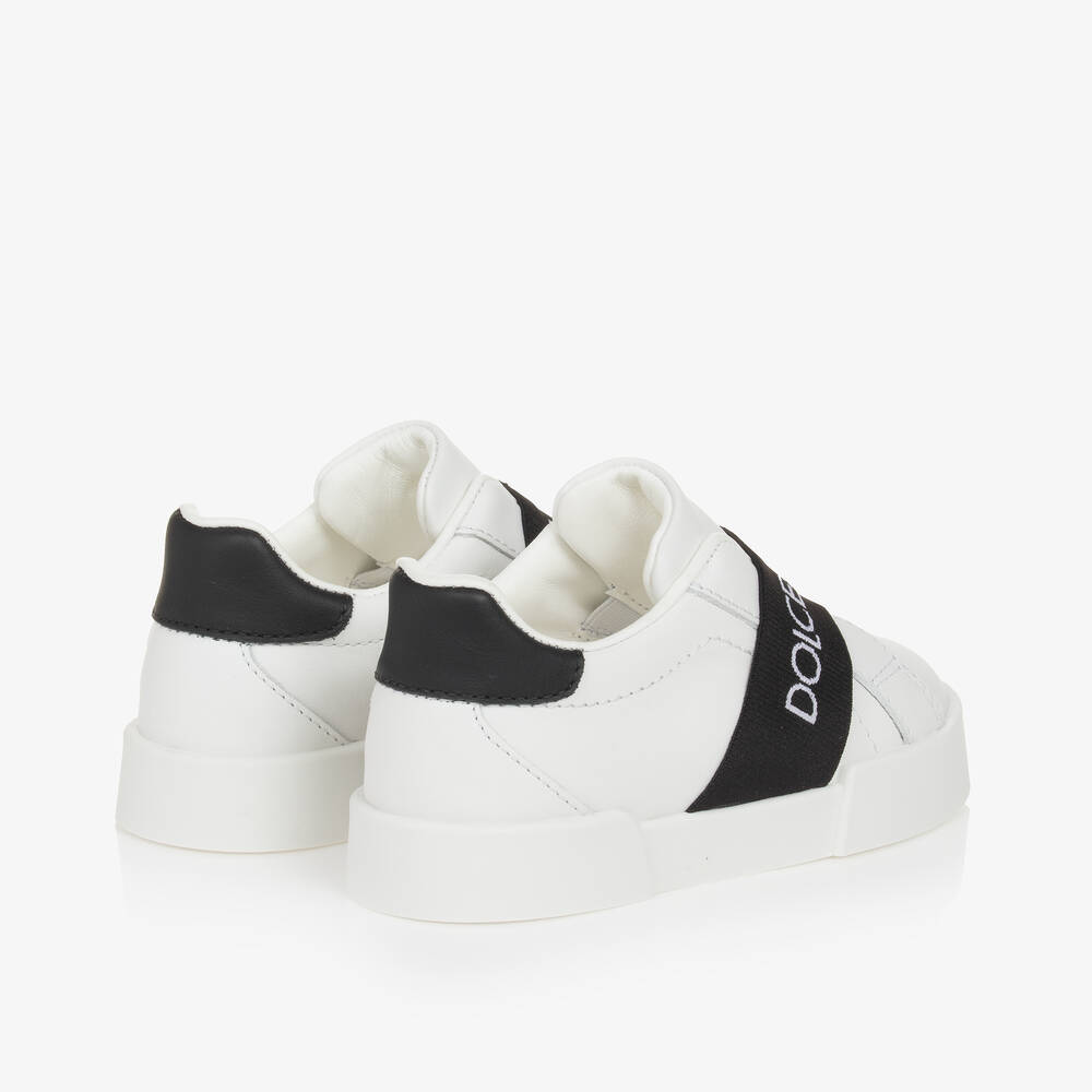 Dolce & Gabbana-White & Black Leather Slip-On Trainers | Childrensalon Outlet
