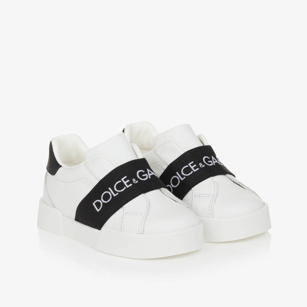 Dolce & Gabbana-Бело-черные кожаные кроссовки-слипоны | Childrensalon Outlet