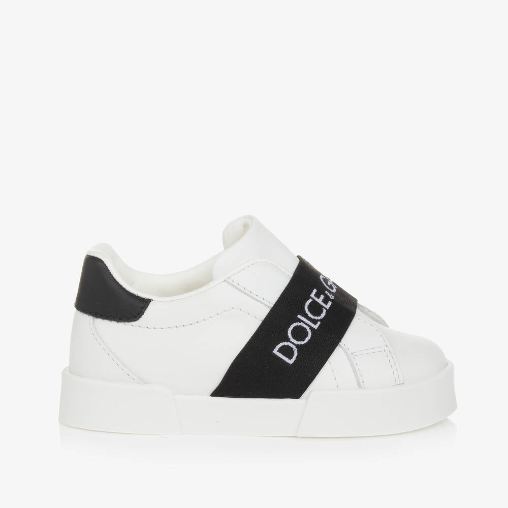 Dolce & Gabbana-White & Black Leather Slip-On Trainers | Childrensalon Outlet