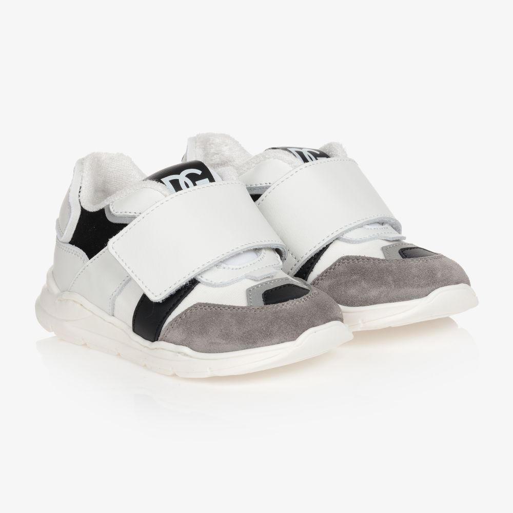 Dolce & Gabbana - White & Black Velcro Sneakers | Childrensalon