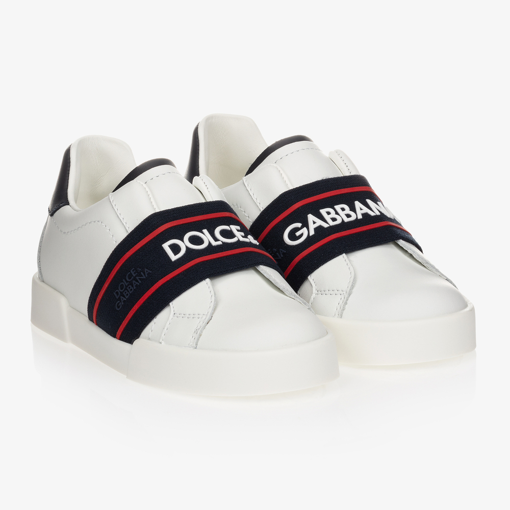 Dolce & Gabbana - White & Blue Leather Trainers | Childrensalon