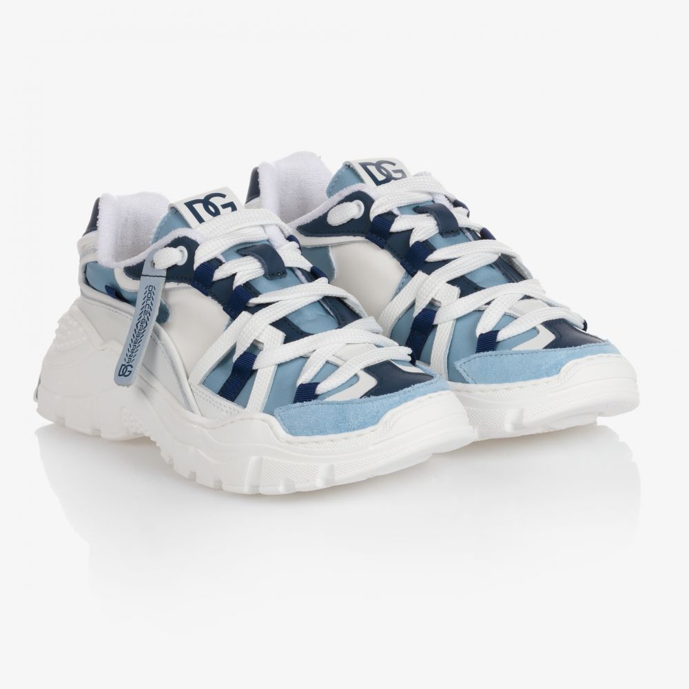 Dolce & Gabbana - White & Blue Logo Trainers | Childrensalon