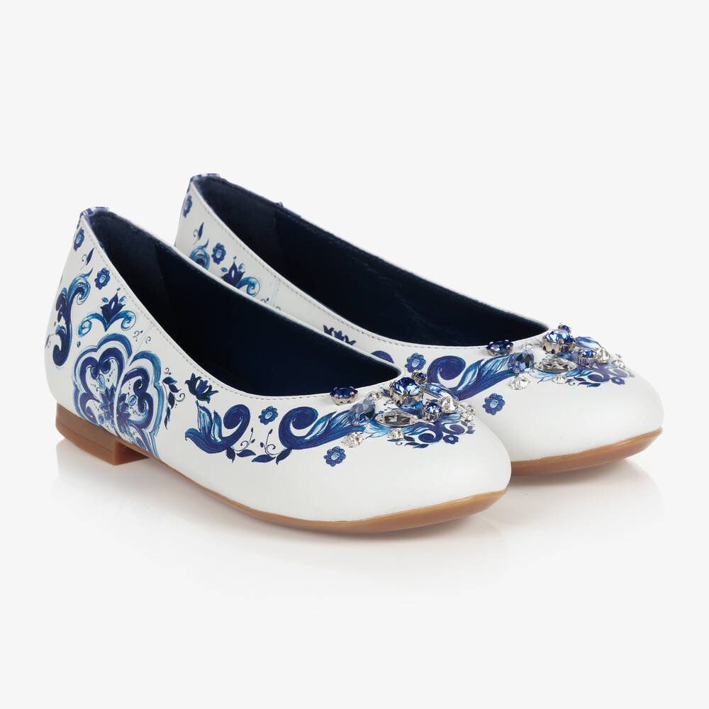 Dolce & Gabbana - Ballerines blanches bleues Majolica | Childrensalon