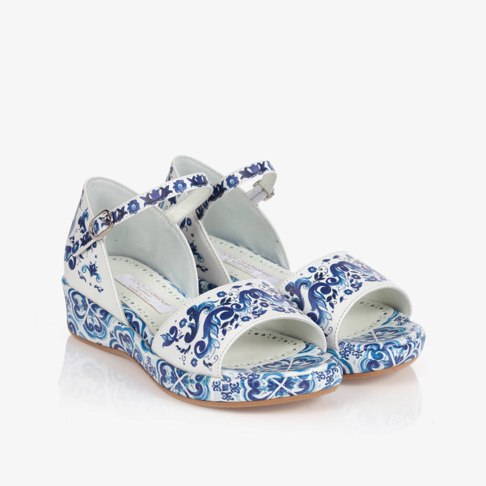 Dolce & Gabbana-White & Blue Majolica Sandals | Childrensalon Outlet