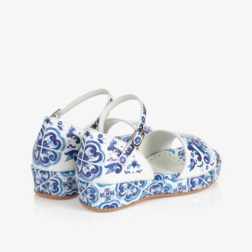 Dolce & Gabbana-White & Blue Majolica Sandals | Childrensalon Outlet