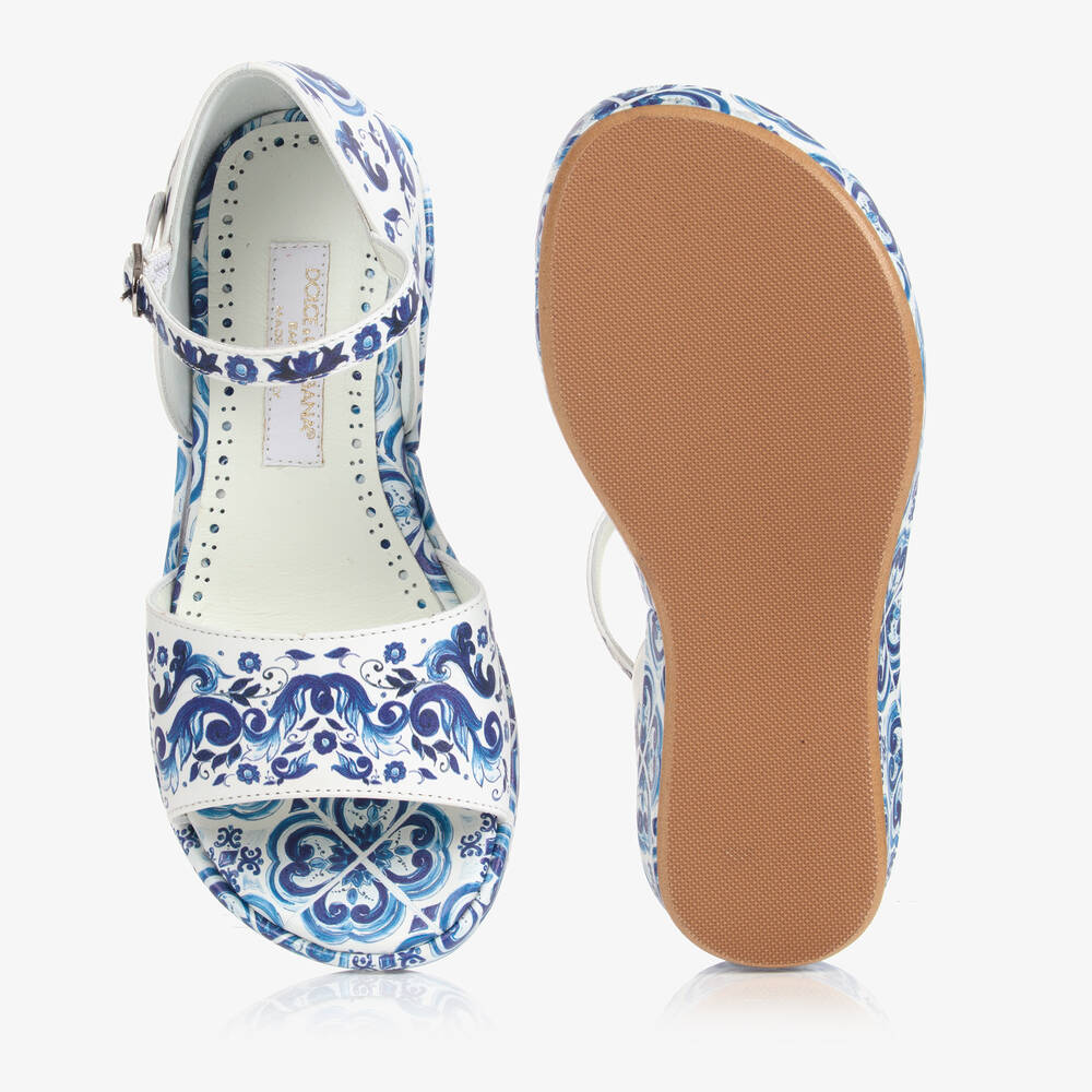 Dolce & Gabbana-White & Blue Majolica Sandals | Childrensalon Outlet