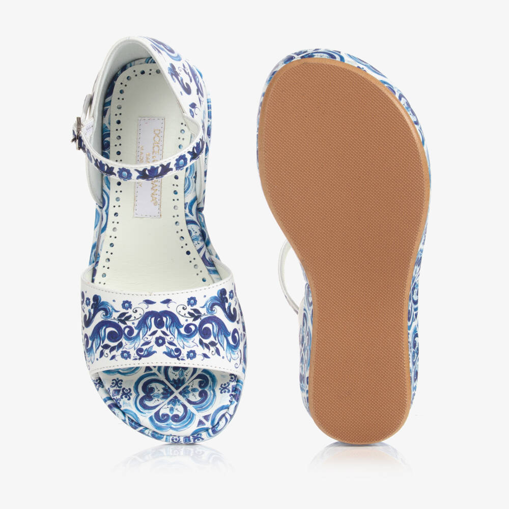 Dolce & Gabbana-White & Blue Majolica Sandals | Childrensalon Outlet