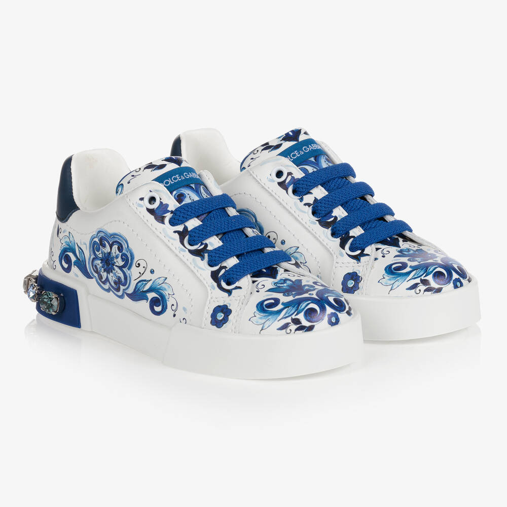 Dolce & Gabbana - White & Blue Majolica Trainers | Childrensalon