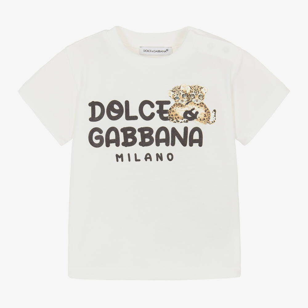 Dolce & Gabbana-White Cotton Baby Leopard T-Shirt  | Childrensalon Outlet