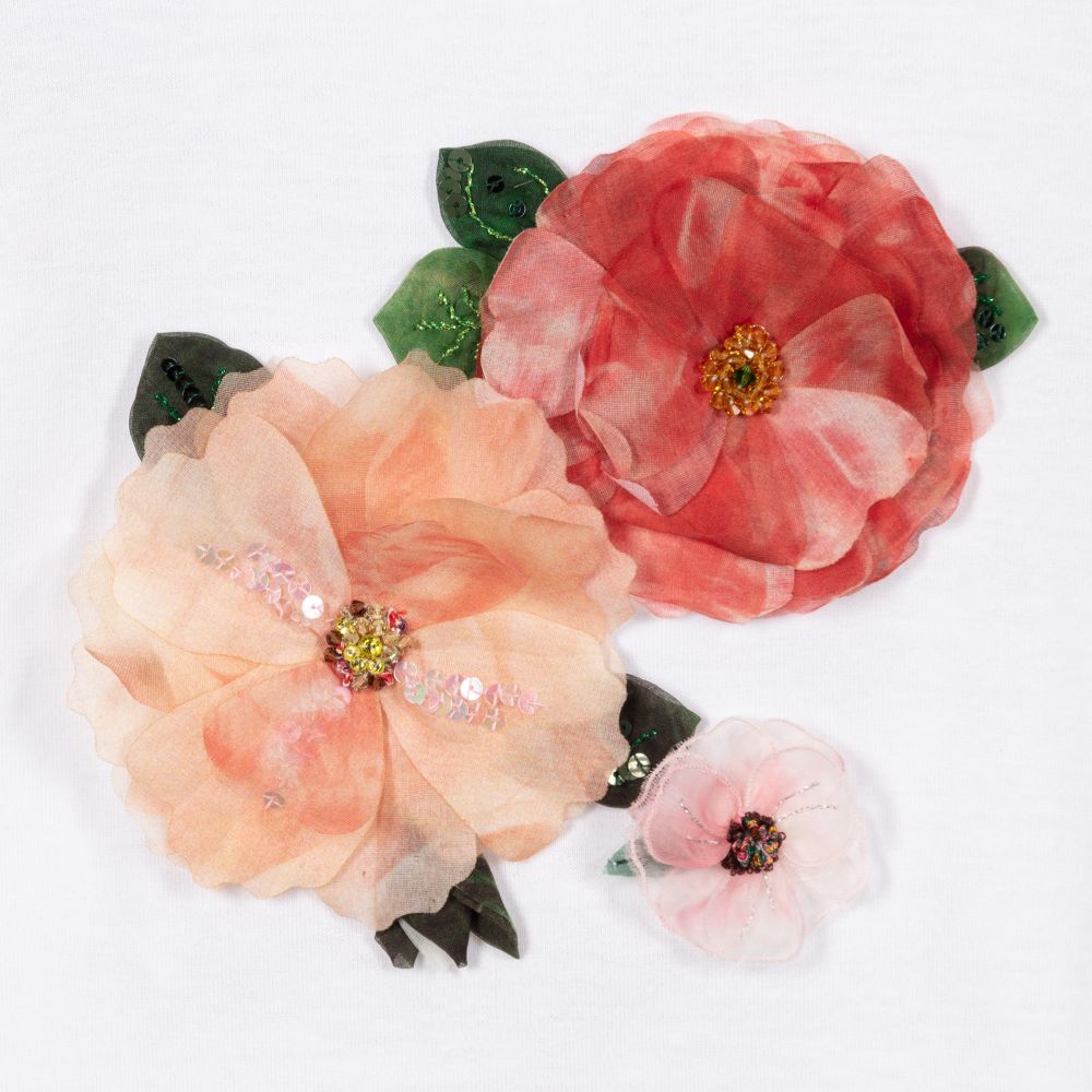 Dolce & Gabbana-White Cotton Camellia T-Shirt | Childrensalon Outlet