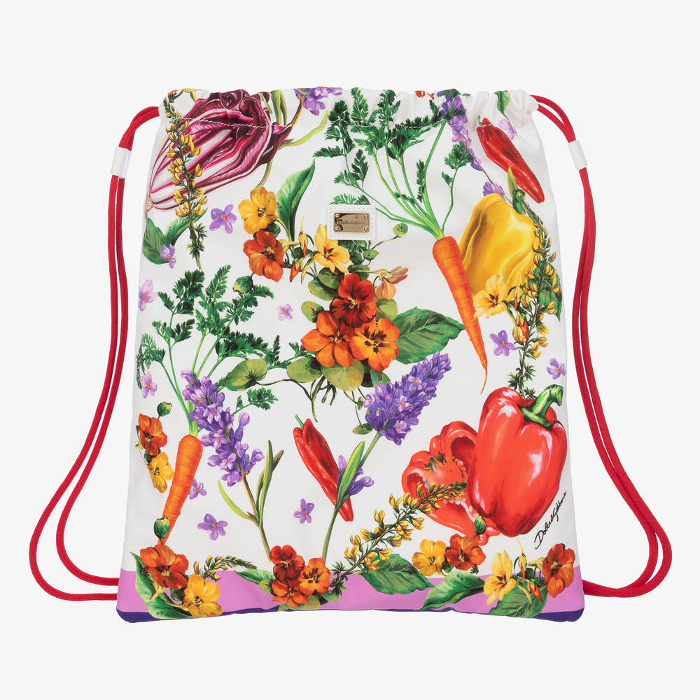 Dolce & Gabbana - حقيبة قطن وجلد لون أبيض وأحمر للبنات (34 سم) | Childrensalon