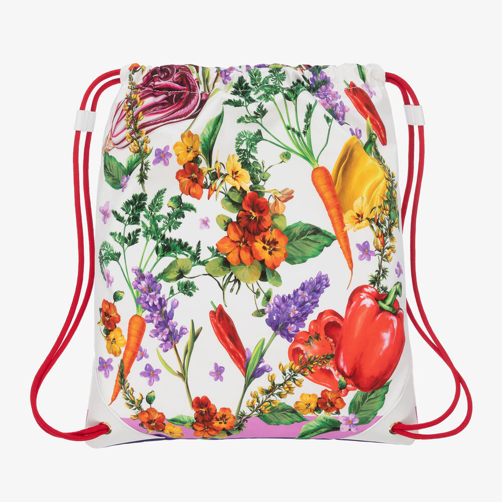 دولتشي آند غابانا-حقيبة قطن وجلد لون أبيض وأحمر للبنات (34 سم) | Childrensalon Outlet