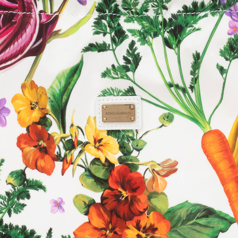 دولتشي آند غابانا-حقيبة قطن وجلد لون أبيض وأحمر للبنات (34 سم) | Childrensalon Outlet