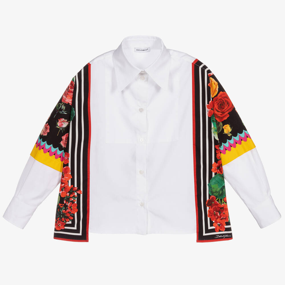 Dolce & Gabbana - White Cotton Floral Shirt | Childrensalon