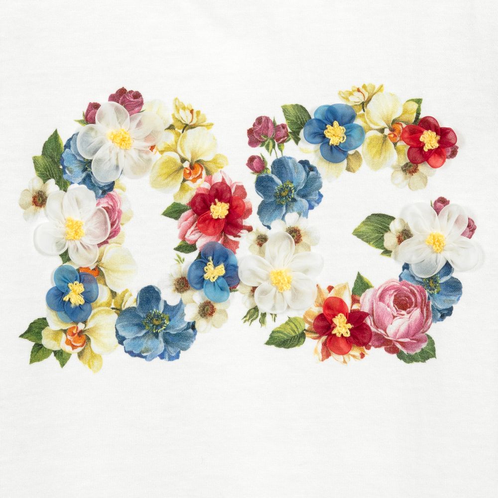 Dolce & Gabbana-تبّان قطن لون أبيض بطبعة ورود للمولودات | Childrensalon Outlet