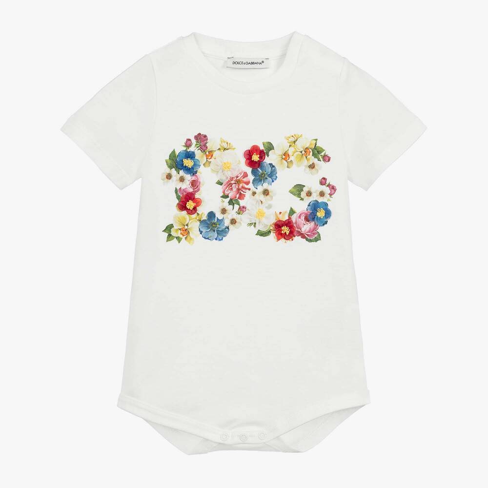 Dolce & Gabbana - تبّان قطن لون أبيض بطبعة ورود للمولودات  | Childrensalon