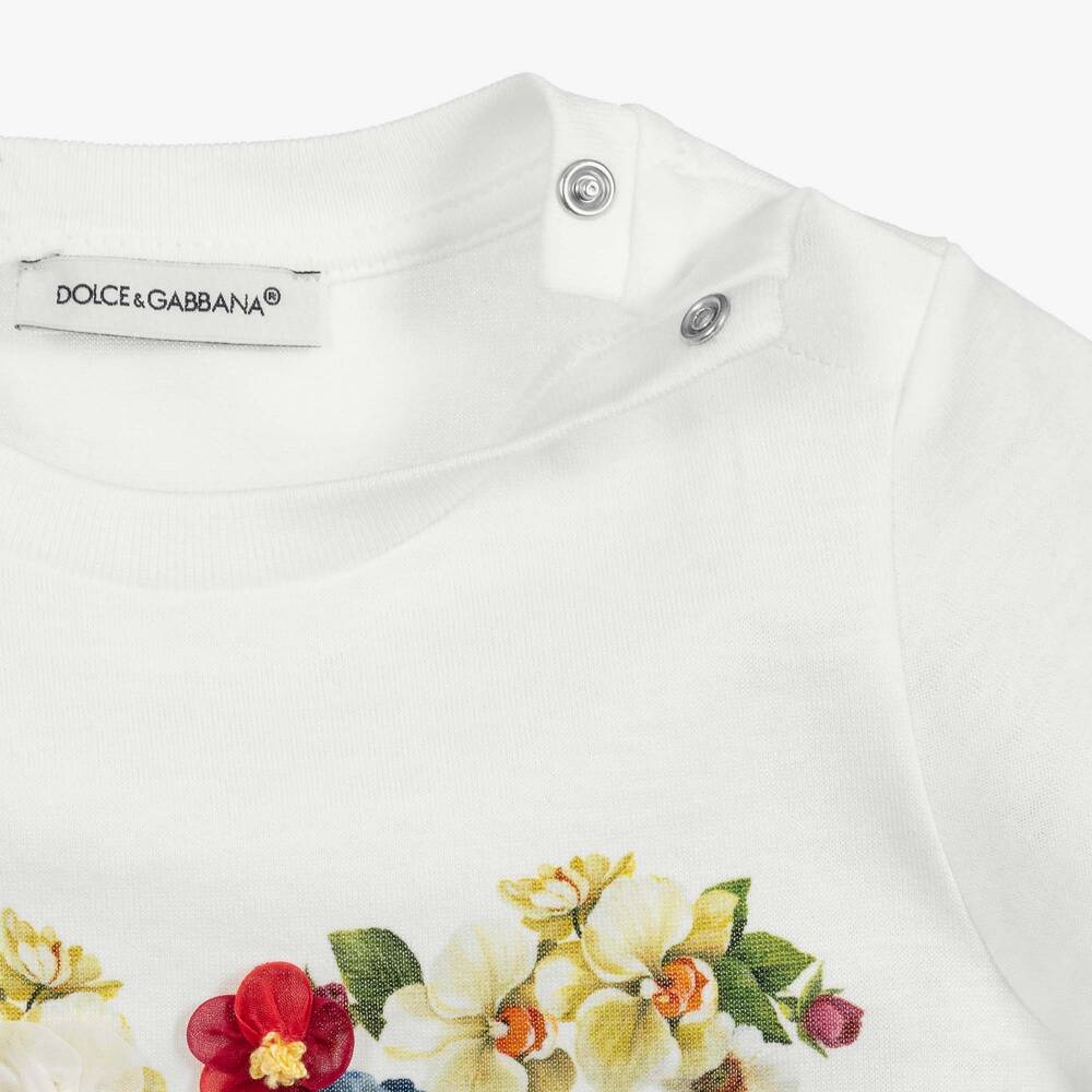 Dolce & Gabbana-تبّان قطن لون أبيض بطبعة ورود للمولودات | Childrensalon Outlet