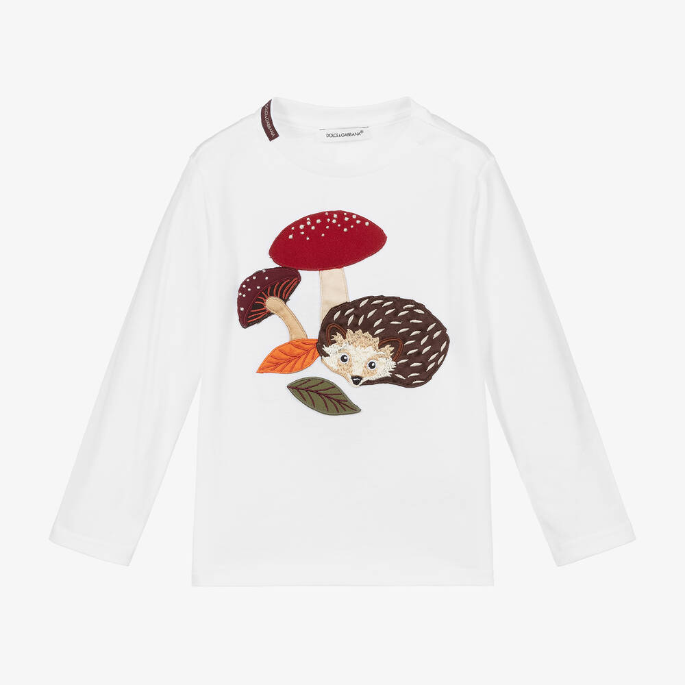 Dolce & Gabbana - Weißes Baumwolloberteil mit Igel-Motiv | Childrensalon