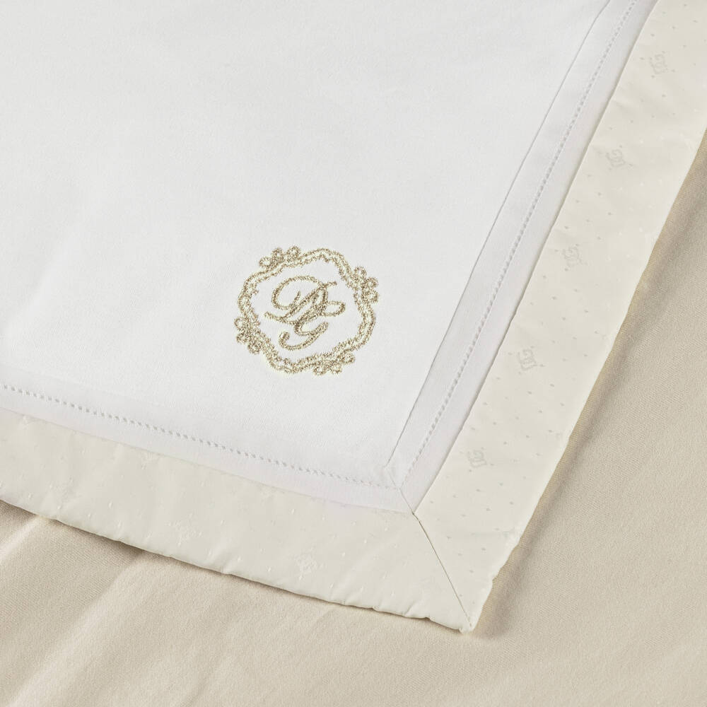 Dolce & Gabbana-White Cotton & Jacquard Embroidered Baby Blanket (75cm) | Childrensalon Outlet