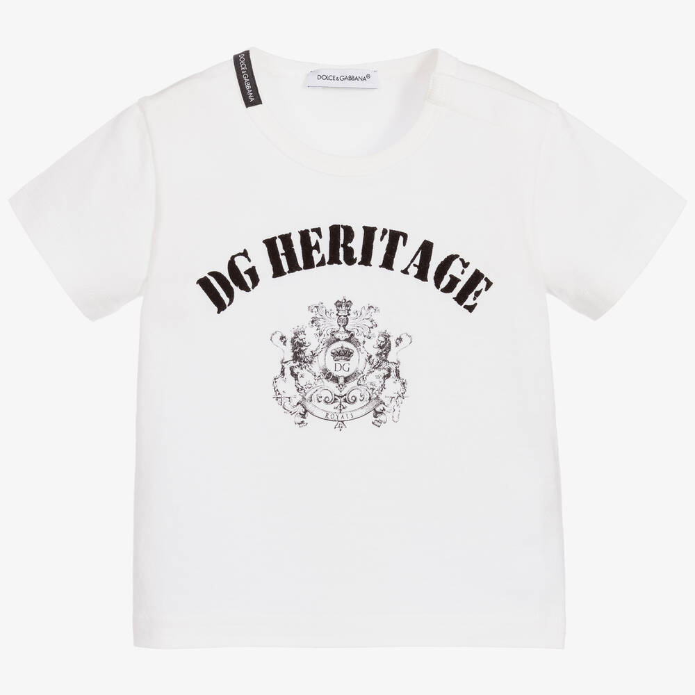 Dolce & Gabbana - White Cotton Logo Baby T-Shirt | Childrensalon