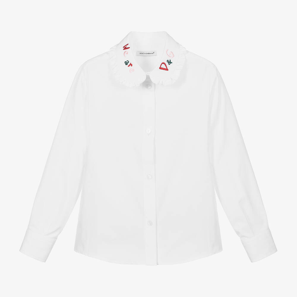 Dolce & Gabbana - Белая хлопковая блузка с логотипом | Childrensalon