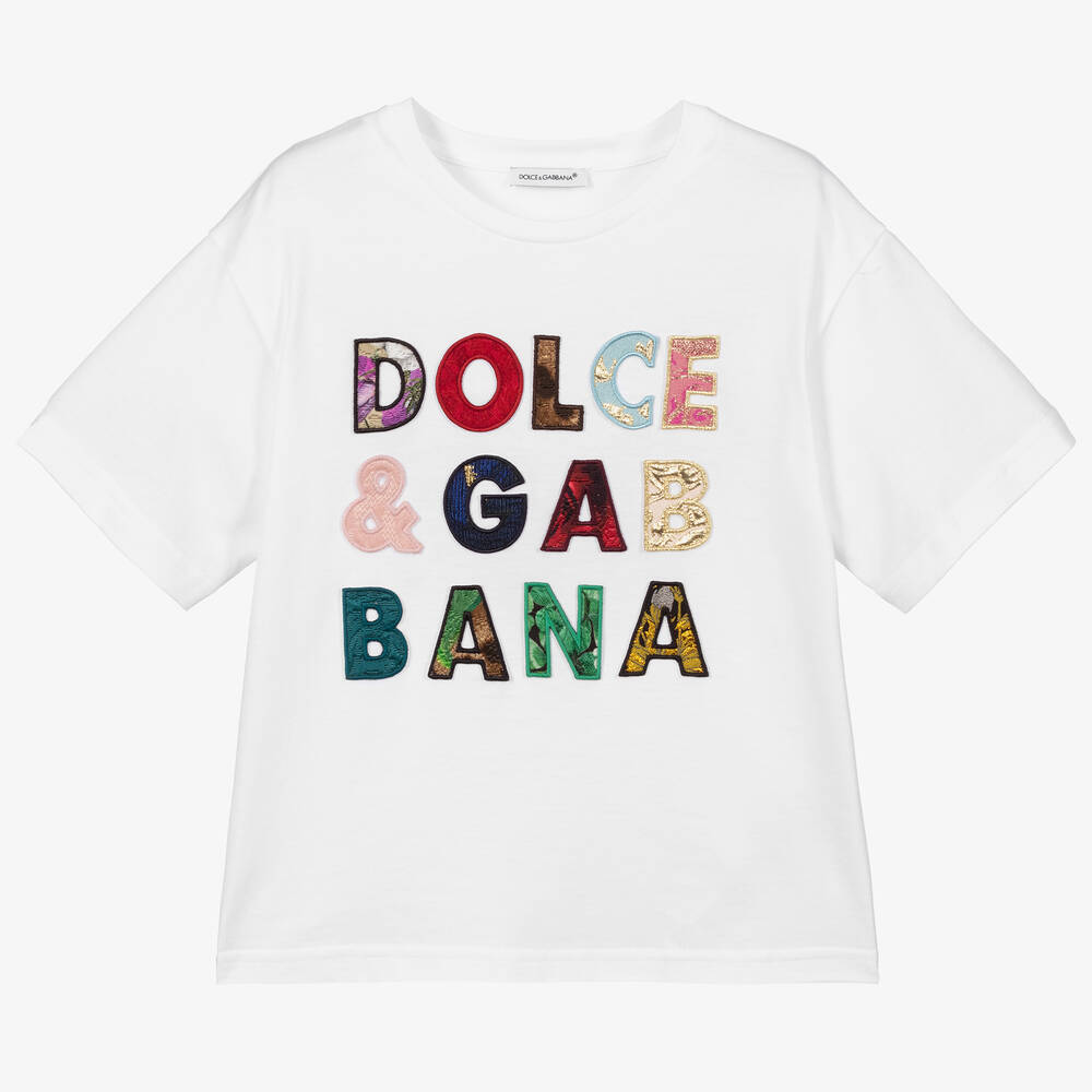 Dolce & Gabbana - White Cotton Logo T-Shirt | Childrensalon