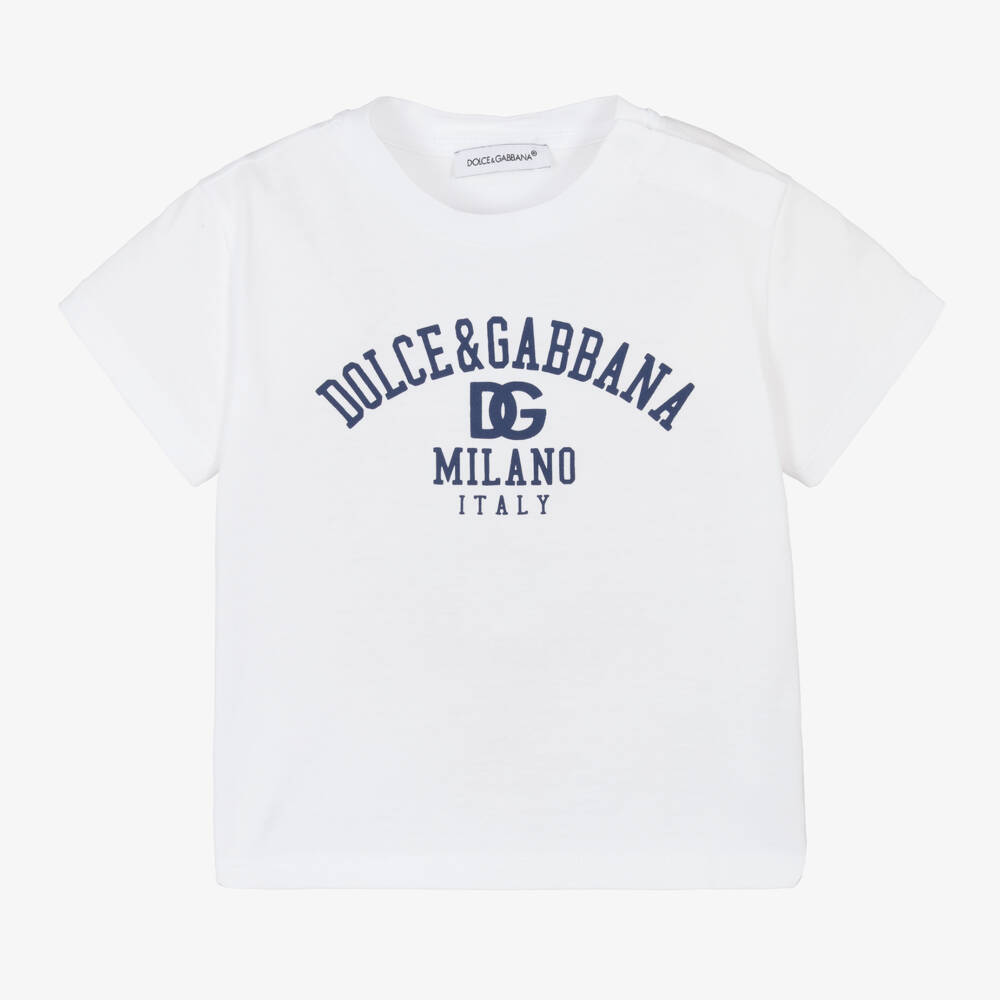 Dolce & Gabbana-White Cotton Milano Logo Baby T-Shirt | Childrensalon Outlet