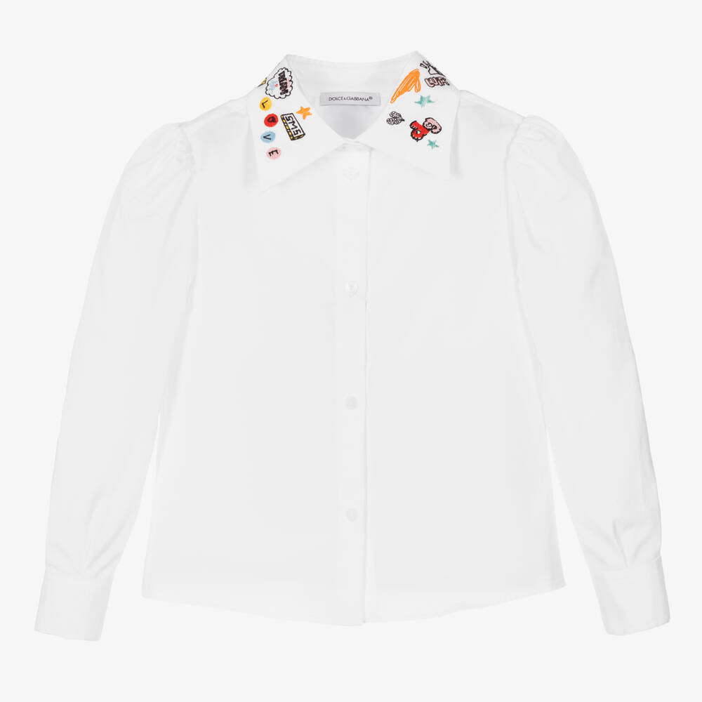 Dolce & Gabbana - بلوز قطن لون أبيض للبنات | Childrensalon