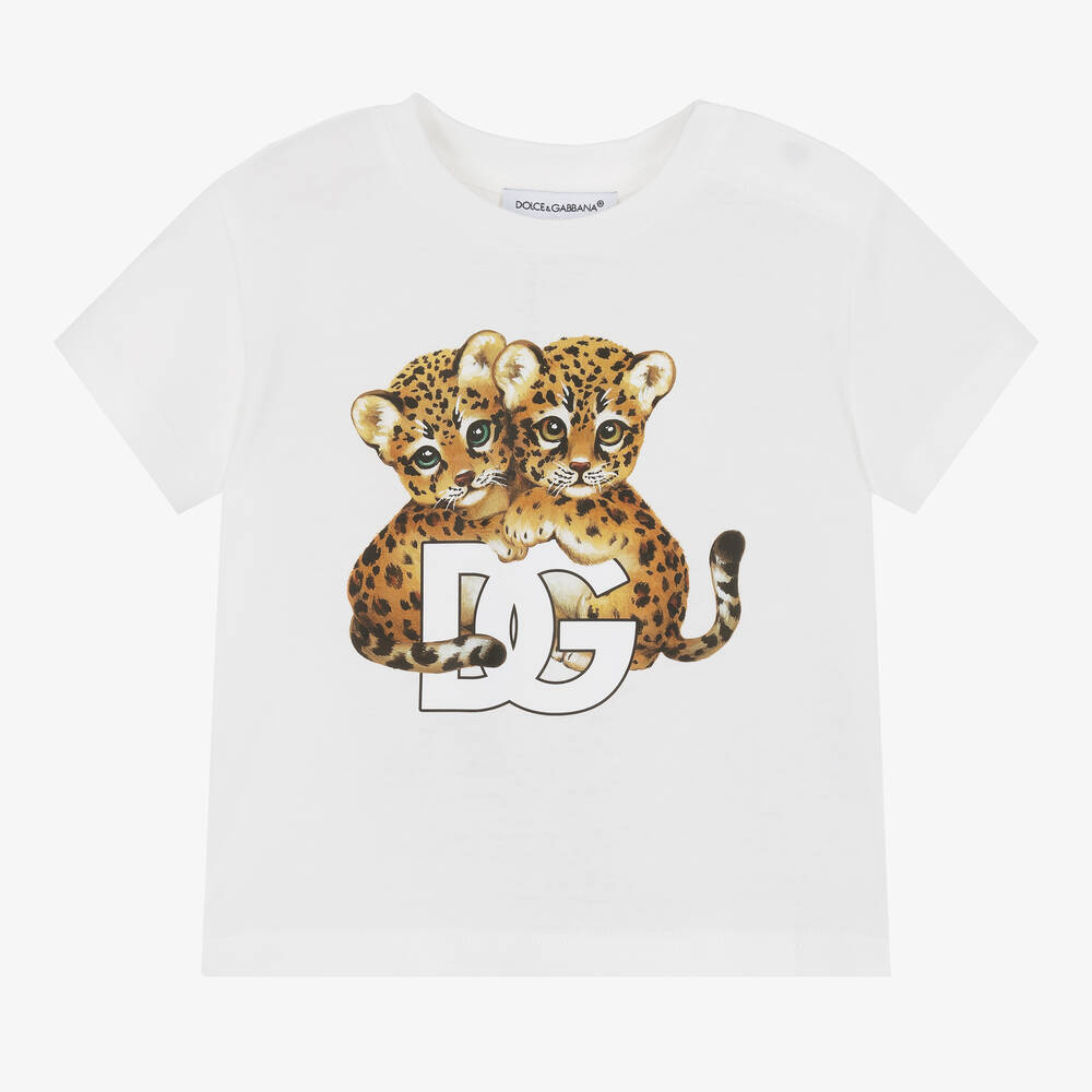 Dolce & Gabbana - تيشيرت قطن جيرسي لون أبيض للأطفال | Childrensalon