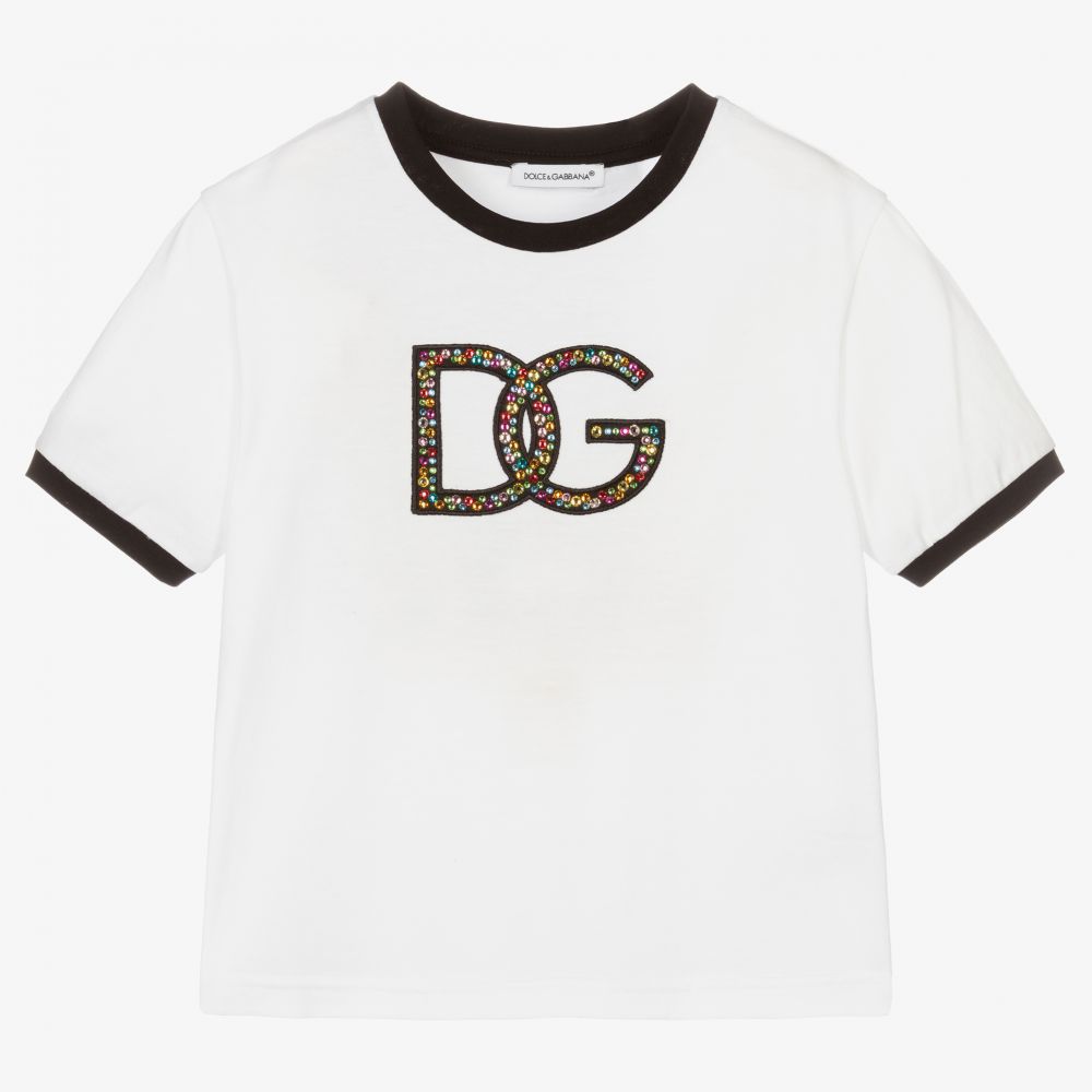 Dolce & Gabbana - Белая футболка со стразами | Childrensalon