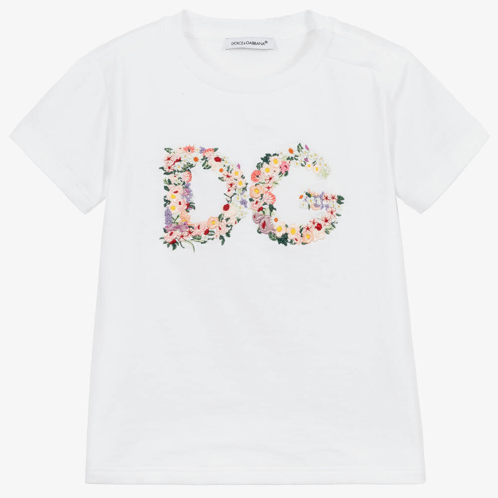 Dolce & Gabbana-White Floral Logo T-Shirt | Childrensalon Outlet