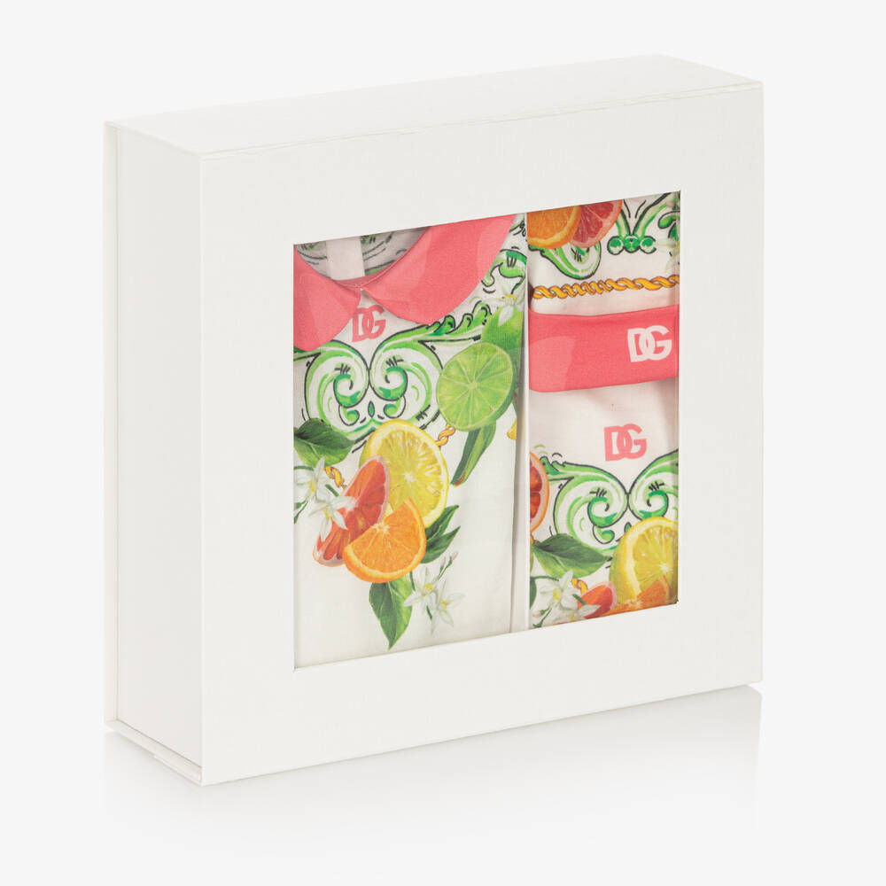 Dolce & Gabbana-White Fruit Print Cotton Babysuit Set | Childrensalon Outlet