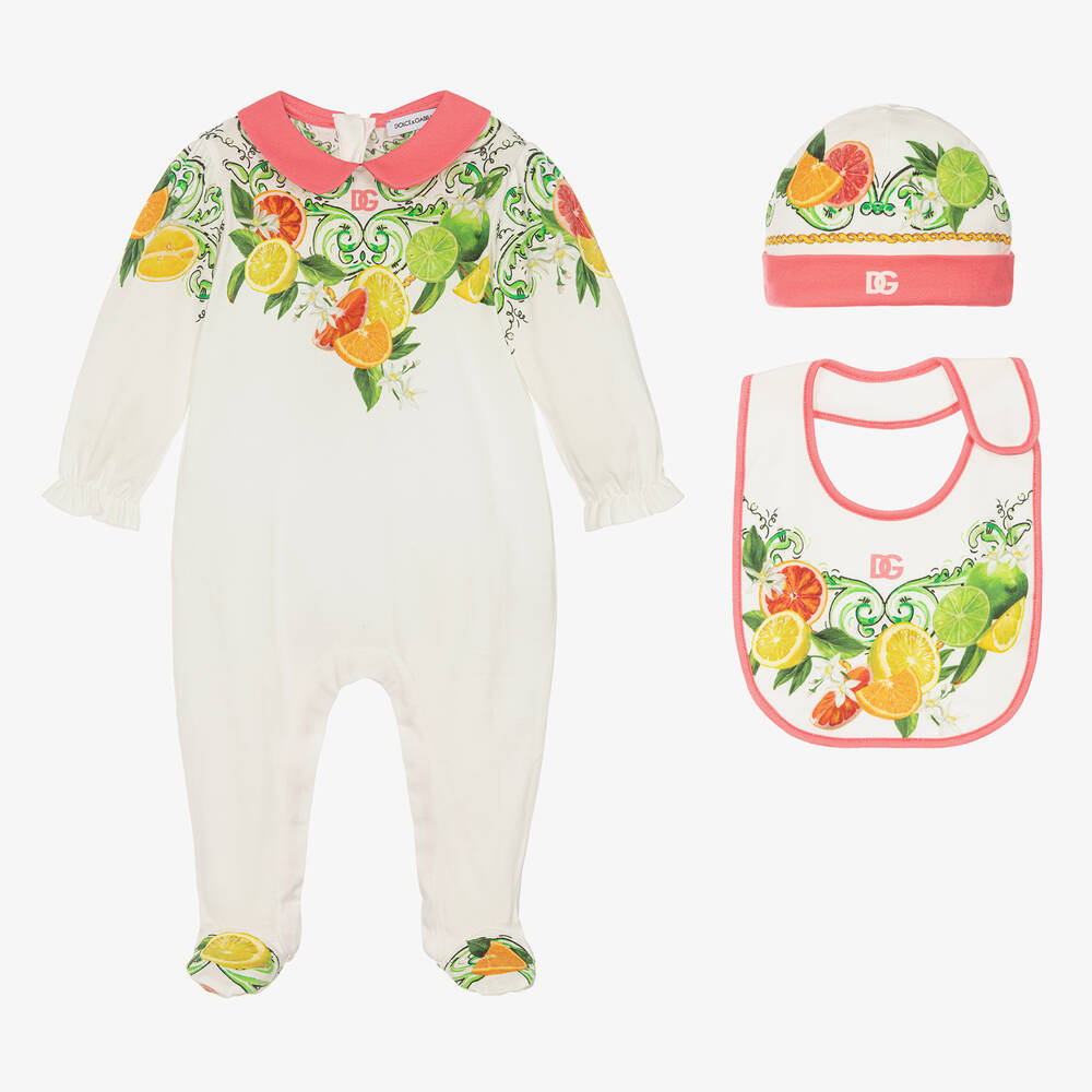 Dolce & Gabbana-طقم أفرول بطبعة الفواكه قطن لون أبيض | Childrensalon Outlet