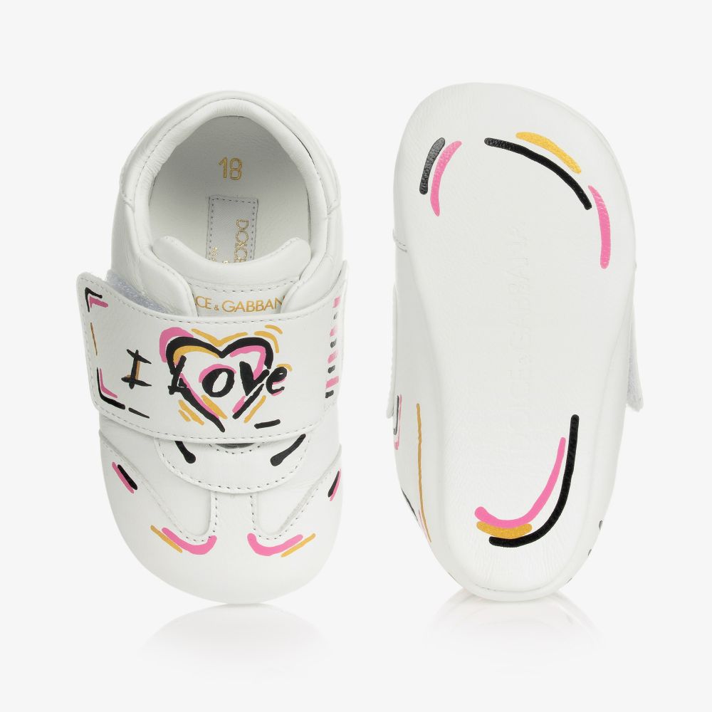Dolce & Gabbana-حذاء جلد لون أبيض للمولودات | Childrensalon Outlet