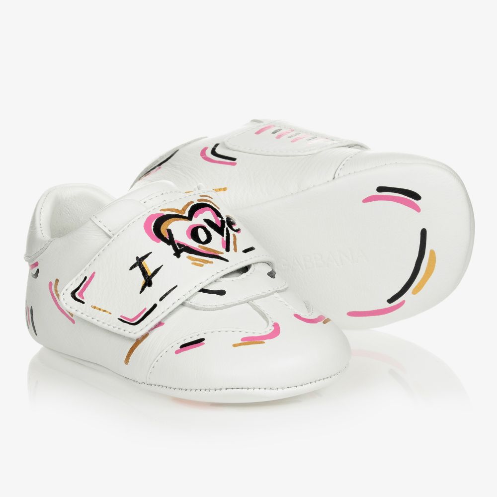 Dolce & Gabbana - حذاء جلد لون أبيض للمولودات | Childrensalon