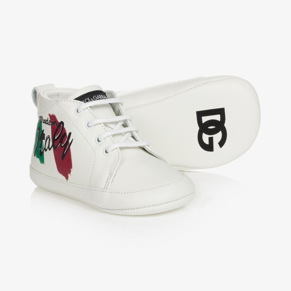 Dolce & Gabbana - حذاء جلد لون أبيض لمرحلة ما قبل المشي للأطفال | Childrensalon