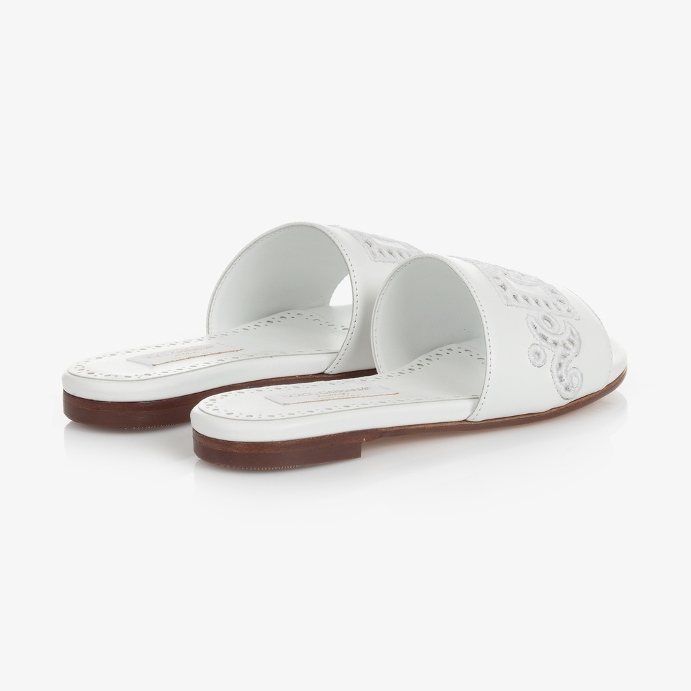 Dolce & Gabbana-Белые кожаные шлепанцы DG | Childrensalon Outlet