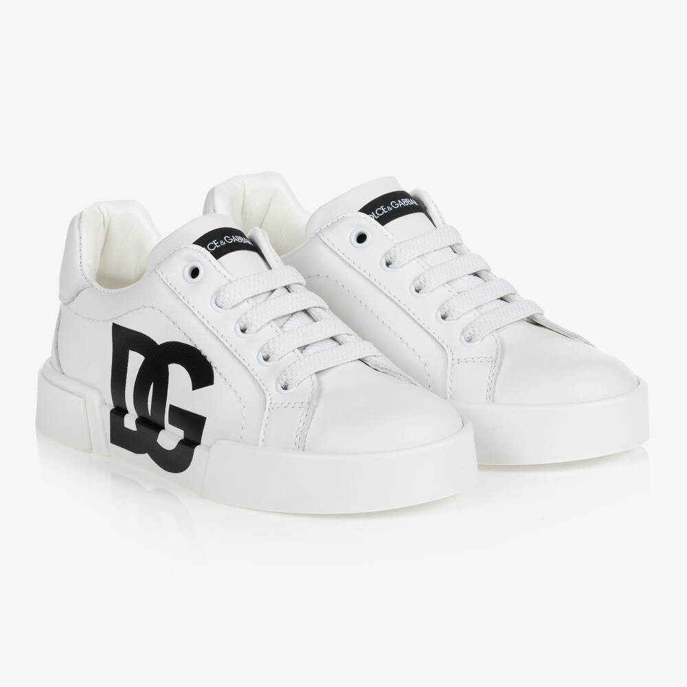 Dolce & Gabbana - Baskets blanches en cuir DG | Childrensalon