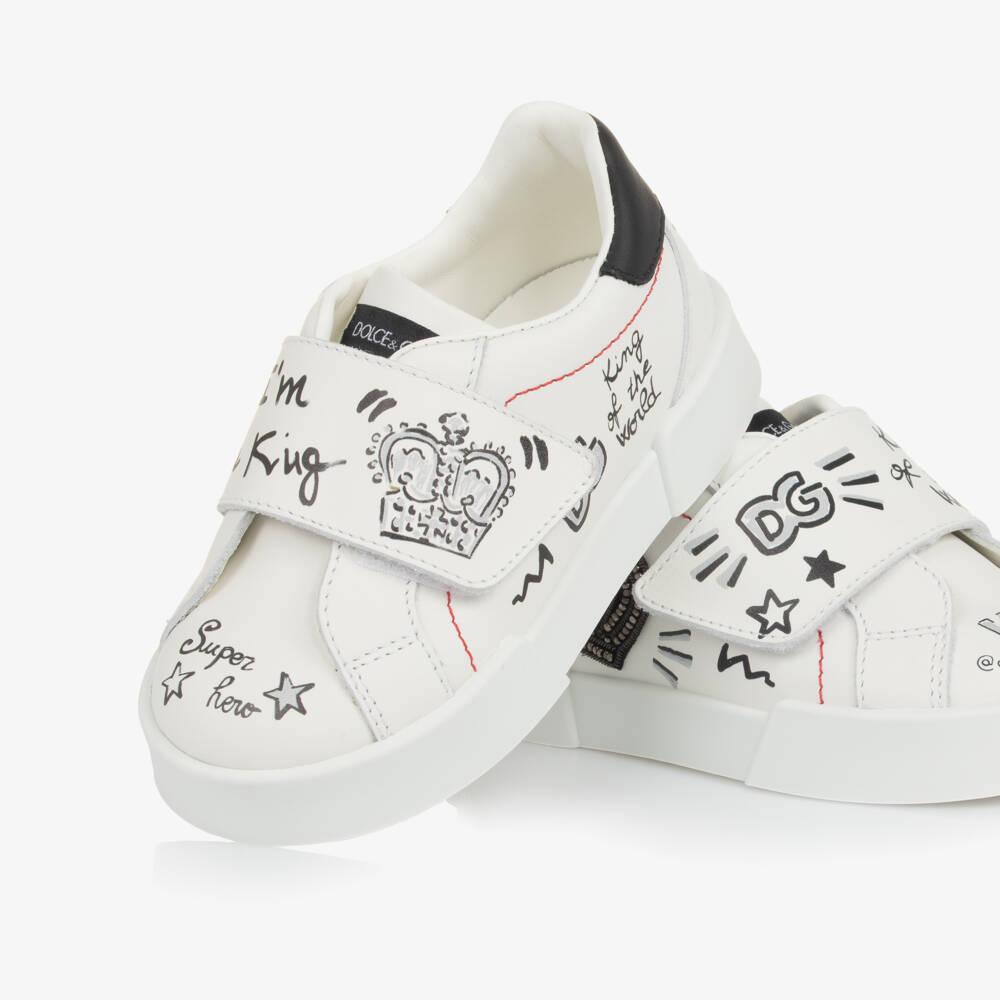 Dolce & Gabbana-White Leather King Doodle Trainers | Childrensalon Outlet