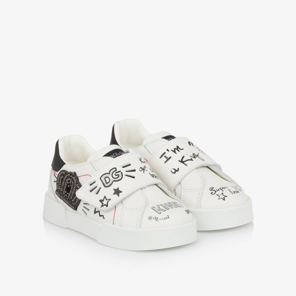 Dolce & Gabbana-White Leather King Doodle Trainers | Childrensalon Outlet