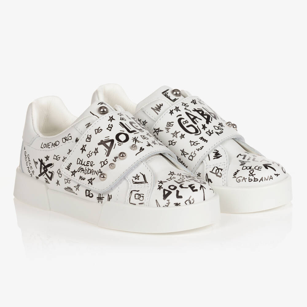 Dolce & Gabbana-Белые кожаные кроссовки Portofino | Childrensalon Outlet