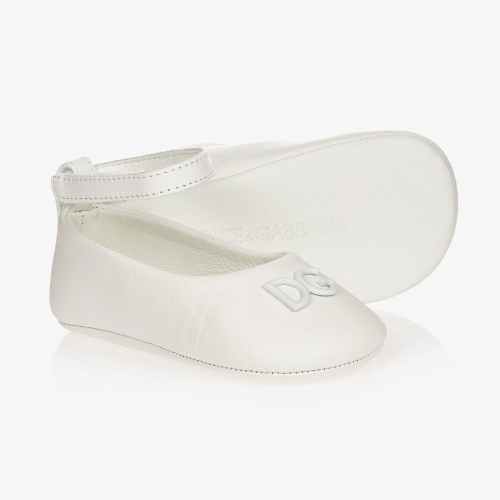 Dolce & Gabbana - White Leather Pre-Walker Shoes | Childrensalon